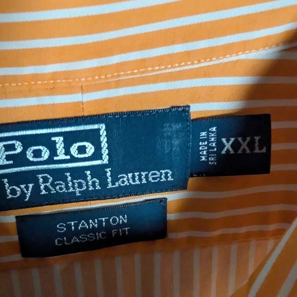 Polo Ralph Lauren Stanton Classic Fit Orange White Striped Button Up Shirt XXL